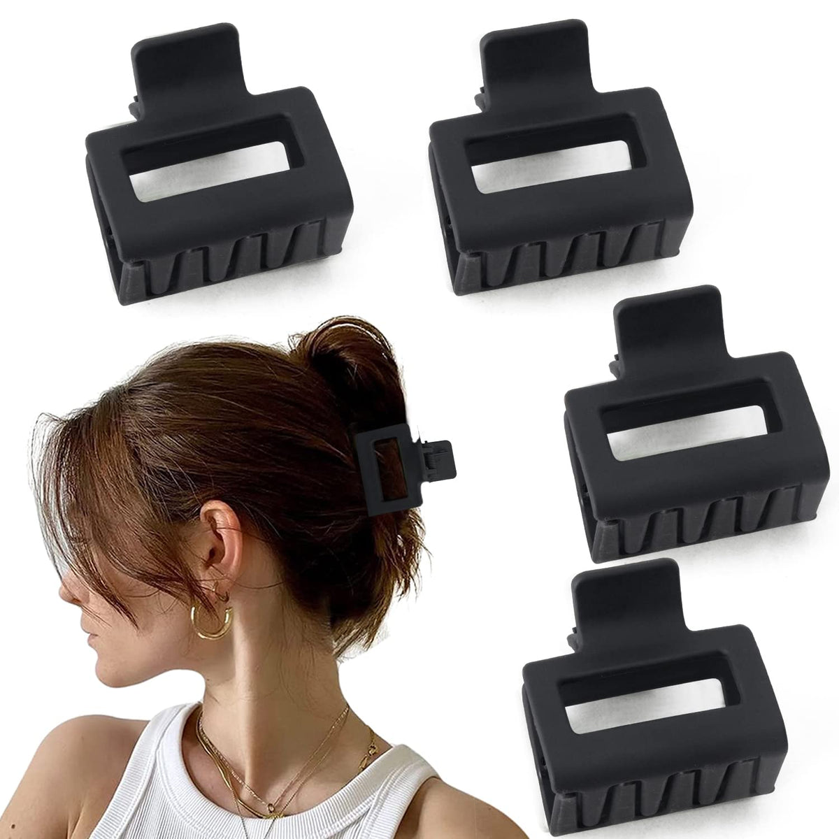 Square Matte Rubber Hair Clips - Korean Style, Black & Cream