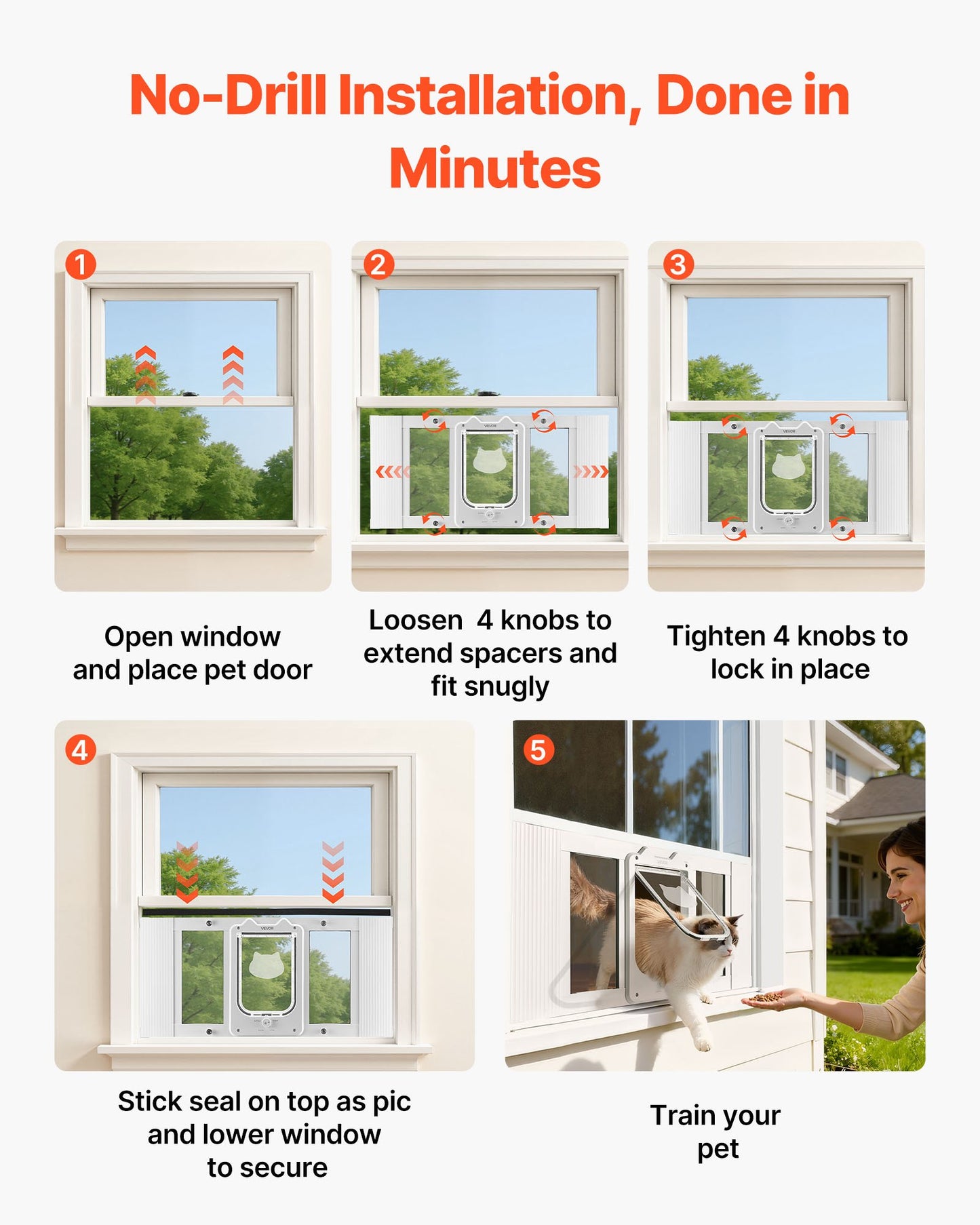 Adjustable Pet Window Door with Magnetic Closure - Weatherproof Aluminum Frame, 27-32 Inches Fit, 4 Lock Modes, White