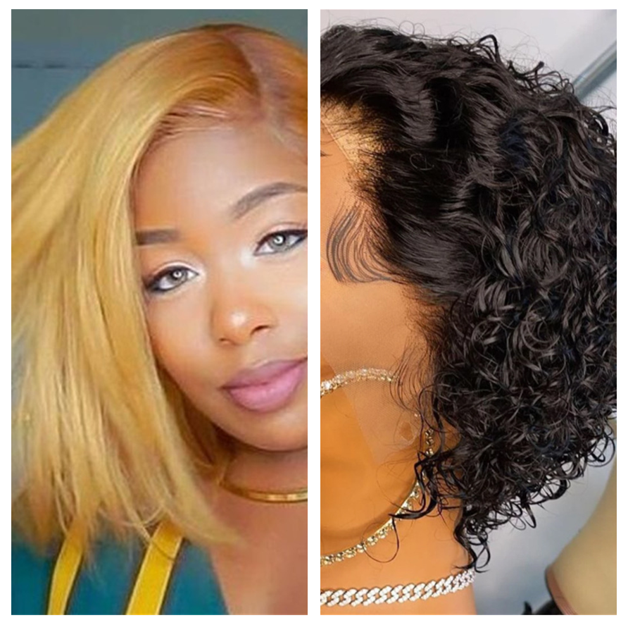 Real Hair Front Lace Wig for Women - Short Pixie Style, Color Variants