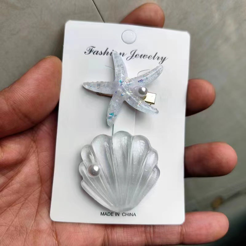 Ocean Shell Starfish Hair Barrettes for Women - Colorful Acrylic Hair Clips