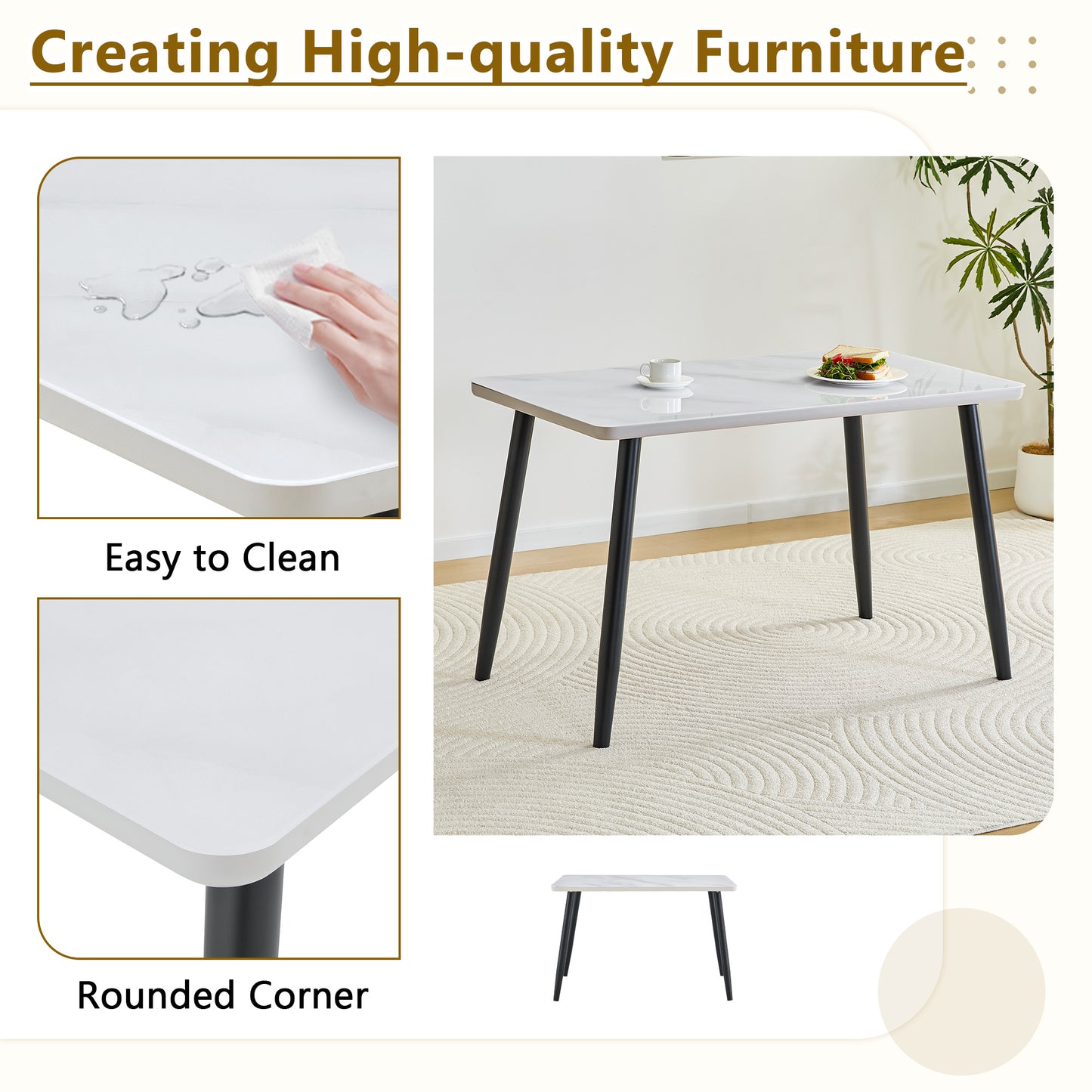 Modern Minimalist Rectangular Dining Table,suitable For 4-6