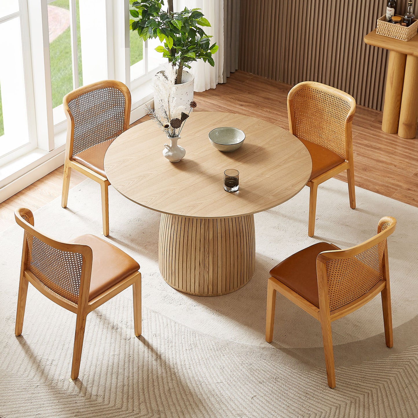 Round Wood Dining Table - 47.24" Modern Kitchen Table - Oak