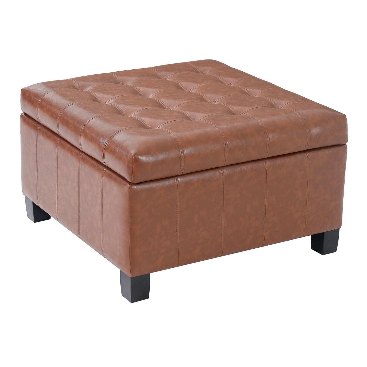 Light Brown PU Storage Ottoman with Lift-Top, 30.25" Square
