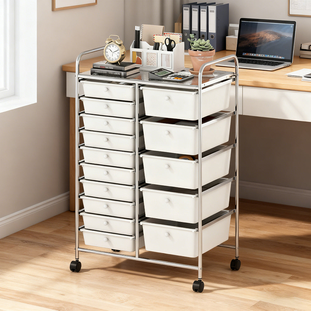 15-Drawer Rolling Storage Cart with Chrome Metal Frame