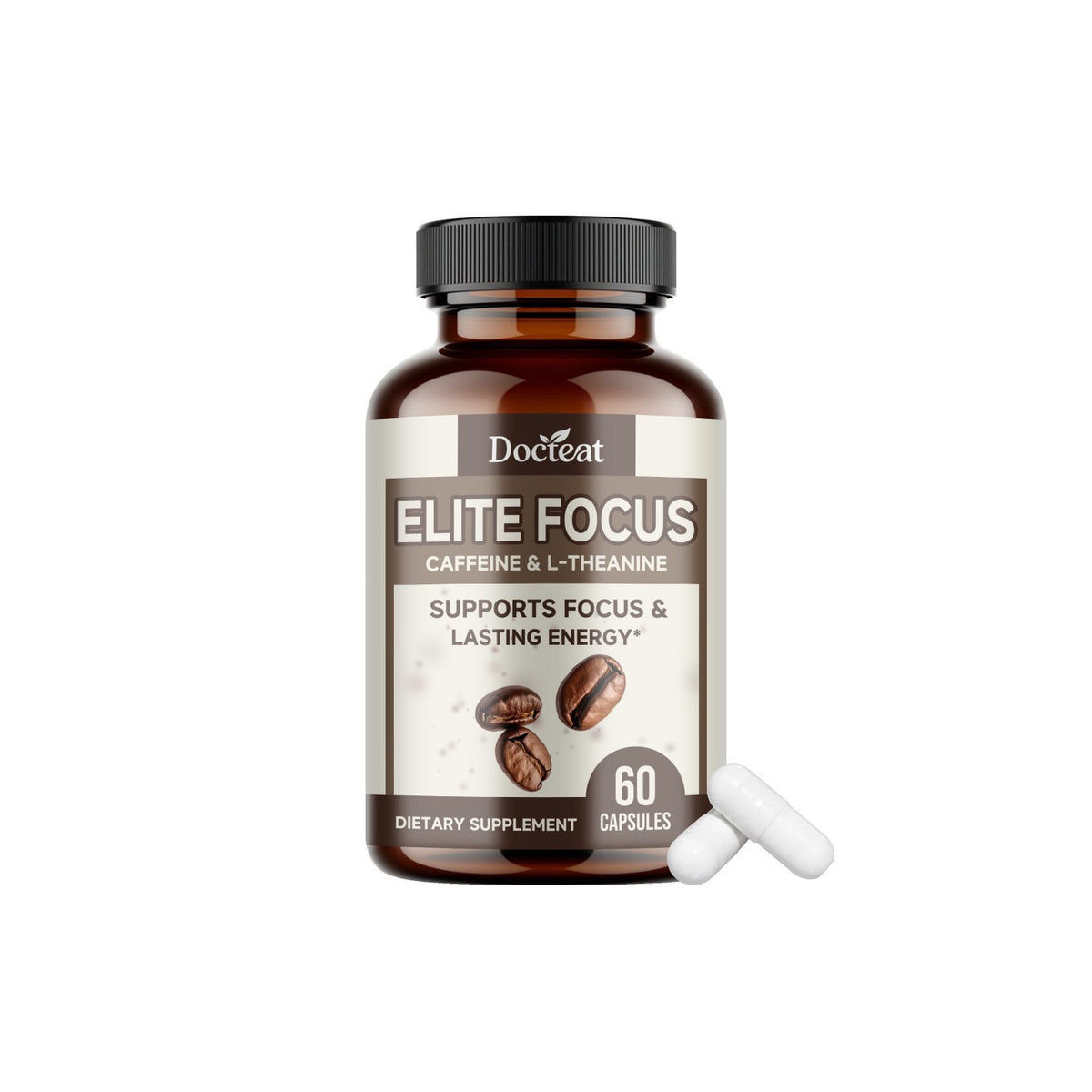 Caffeine and L-Theanine Dietary Supplement - 60 Capsules for Focus & Energy