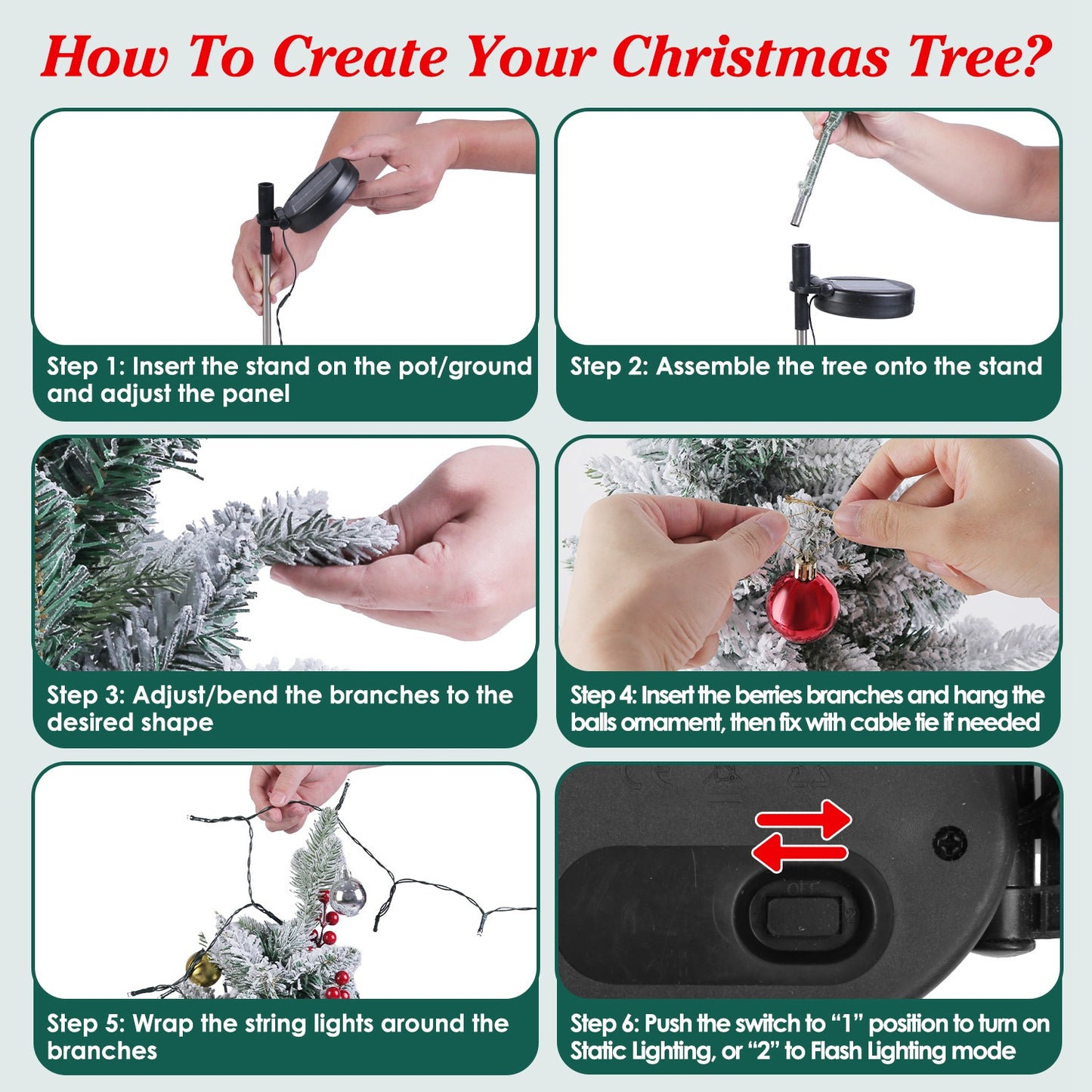 Solar Powered Lighted Christmas Tree Urn Filler with Berries & Decor Balls