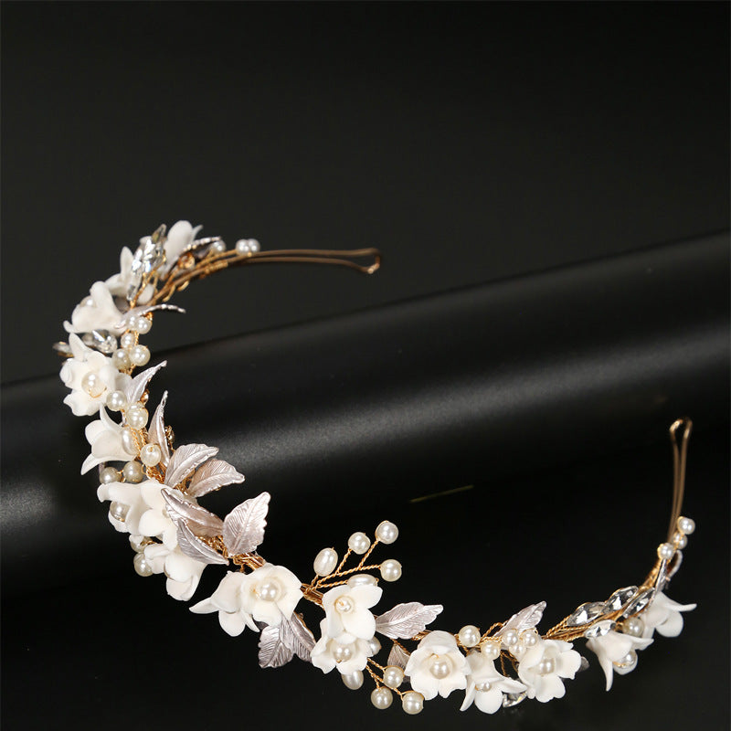 Ceramic Flower Hair Hoop - Gold Wedding Accessory