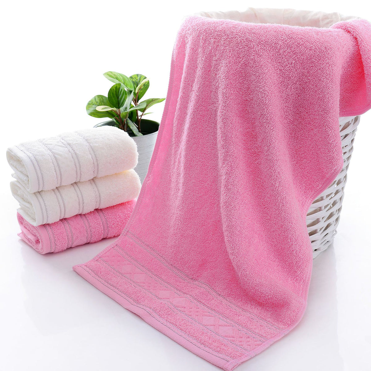 Pure Cotton Towel - Soft, Highly Absorbent, Solid Color, Embroidered All-Cotton