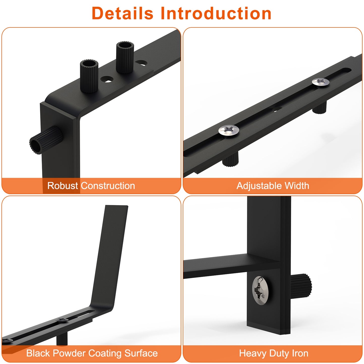 Adjustable Planting Brackets Set - Wall & Window Planter Hooks, No Drill Mounts, Black