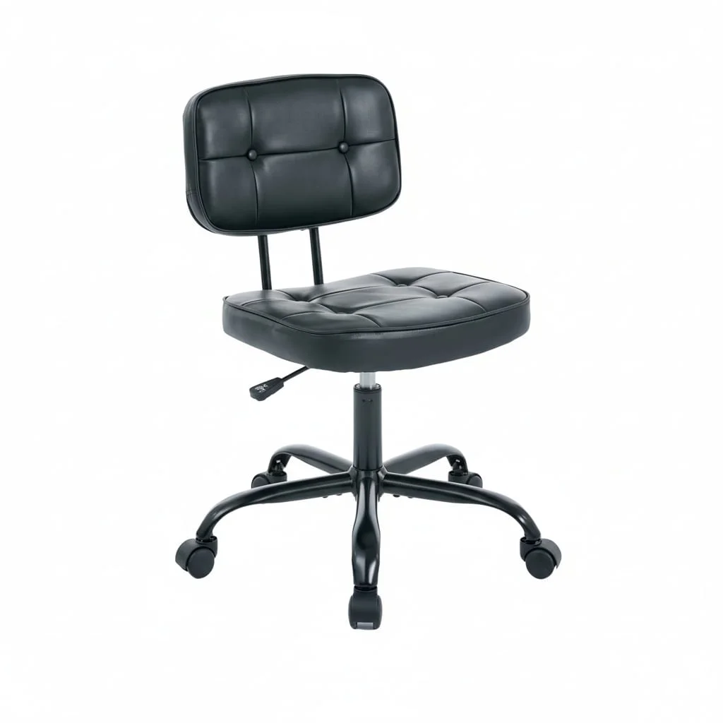 PU Leather Armless Roller Chair with Thick Cushion - Black