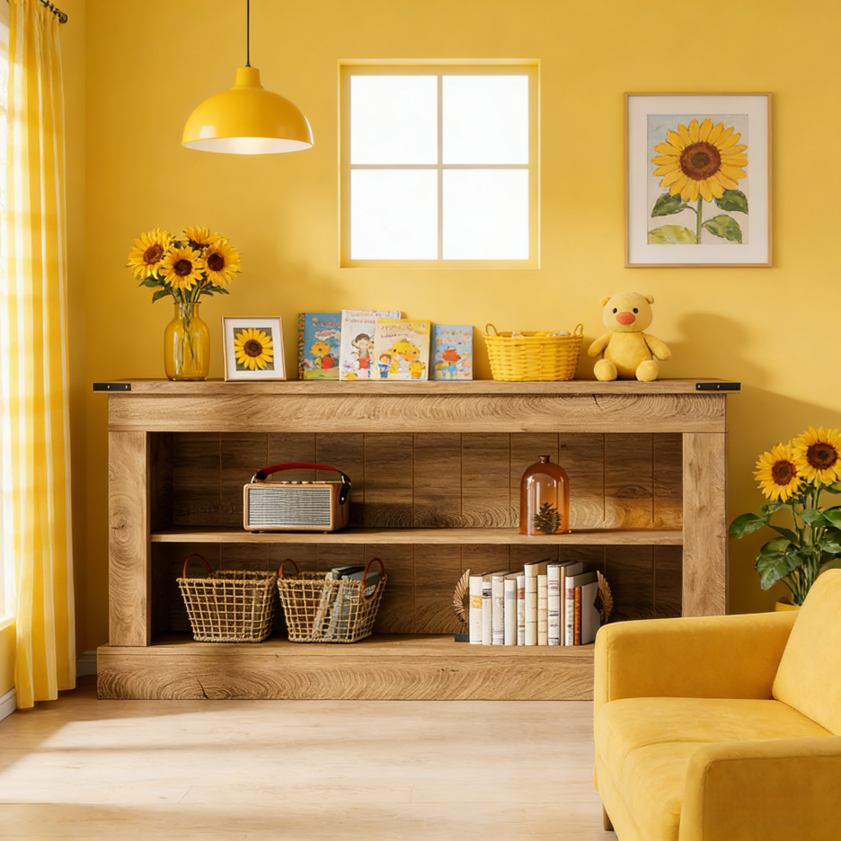 Farmhouse Console Table with Dual-Layer Storage - Brown