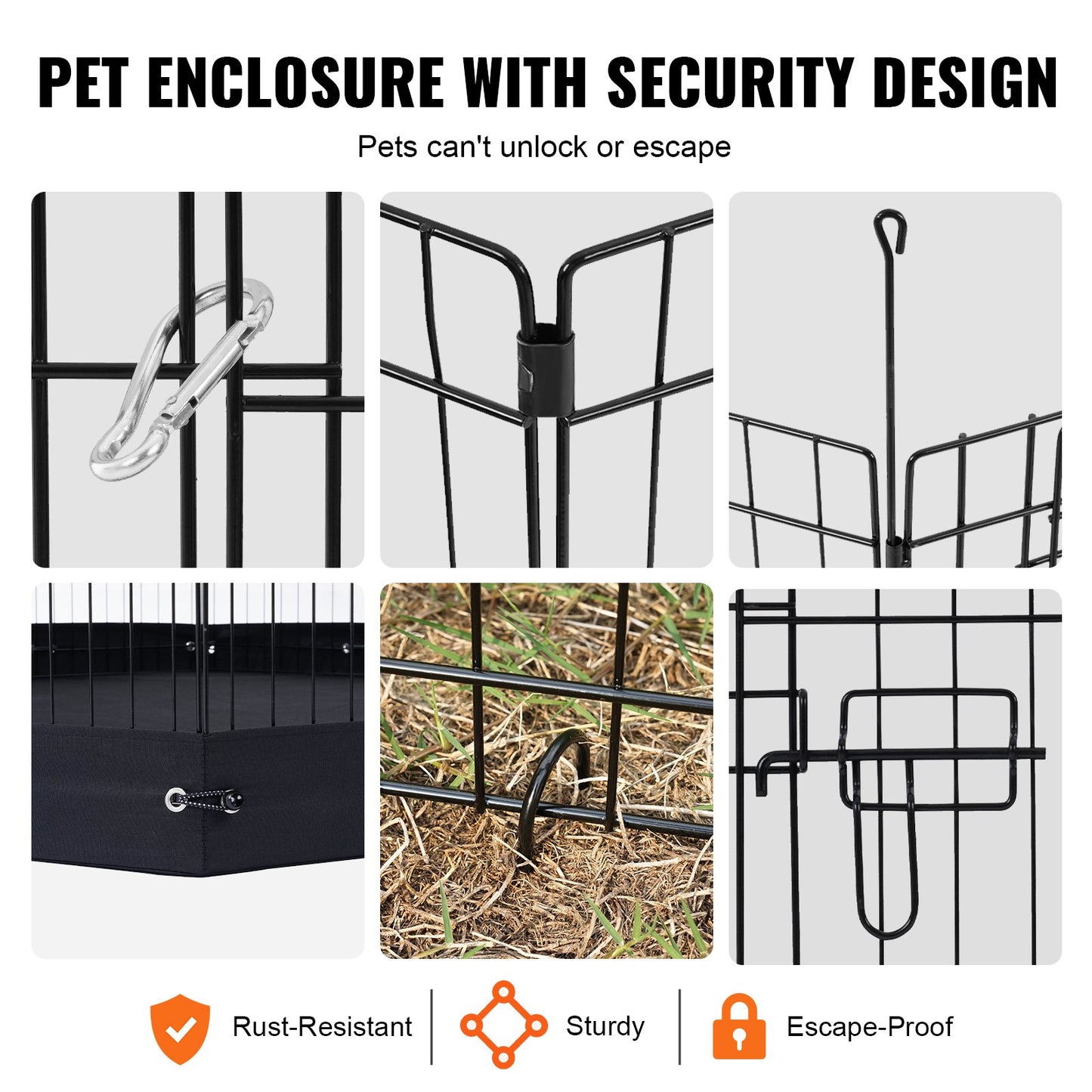 Foldable Metal Dog Playpen 36 Inch with Bottom Pad - Black Pet Guardrails
