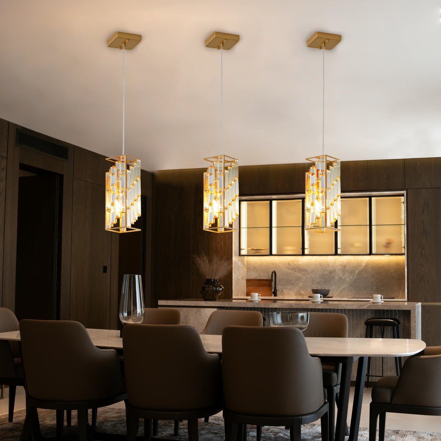 Modern Crystal Pendant Light Set - 3 Adjustable Fixtures