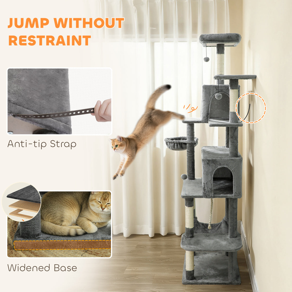 80-Inch Multi-Level Cat Tree Tower with Condos Hammocks & Scratching Posts