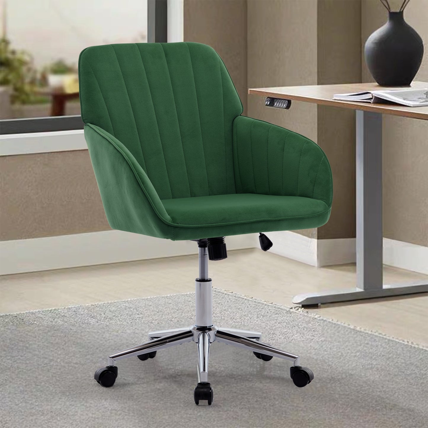 Ergonomic Adjustable Office Chair - Green Velvet Swivel Design