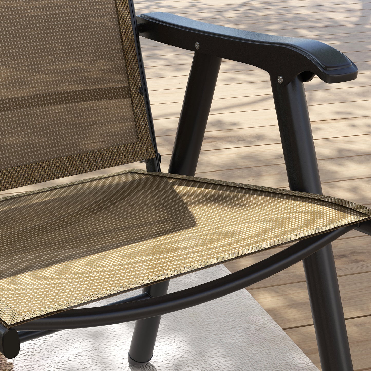 Set of 4 Outdoor Folding Chairs with Armrests - Light Mixed Brown