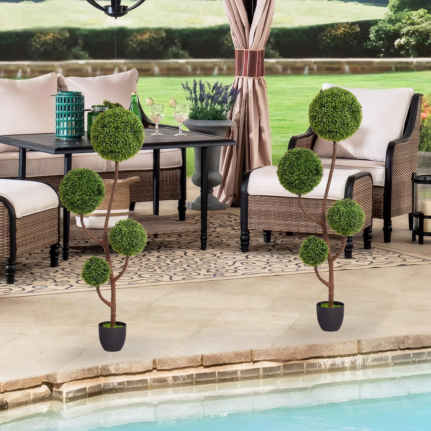 5FT Artificial Boxwood Topiary Tree - Triple Ball Shaped Faux Plant