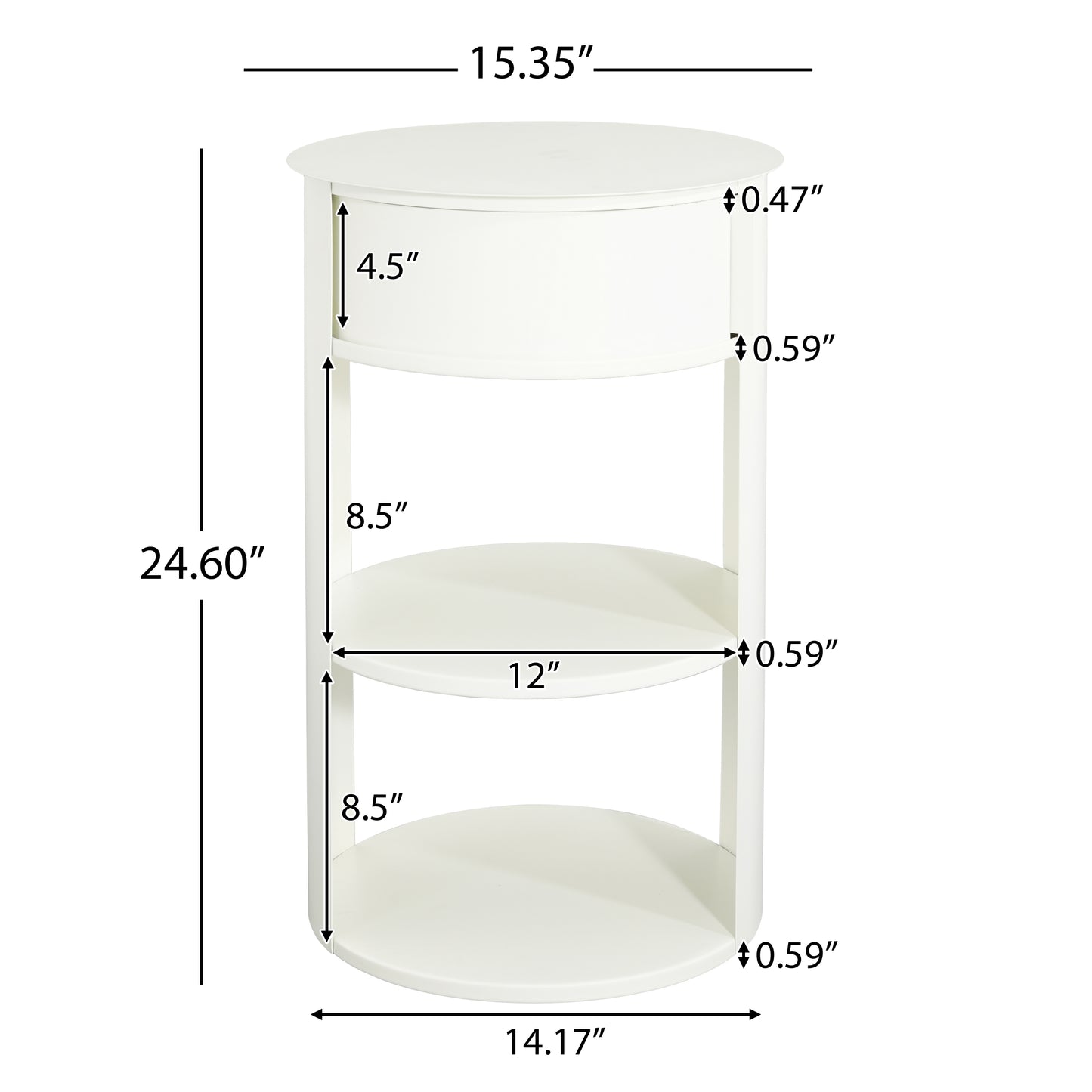 Indoor 3-Tier Metal Round Side Table With Sliding Door Cabinet, Matte