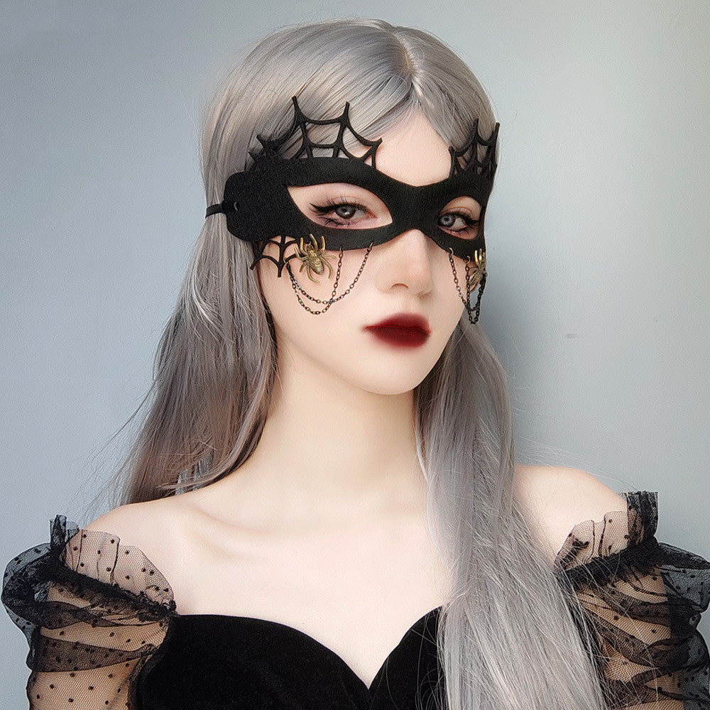 Halloween Witch Spider Web Mask - Felt Cloth Costume Mask for Adults