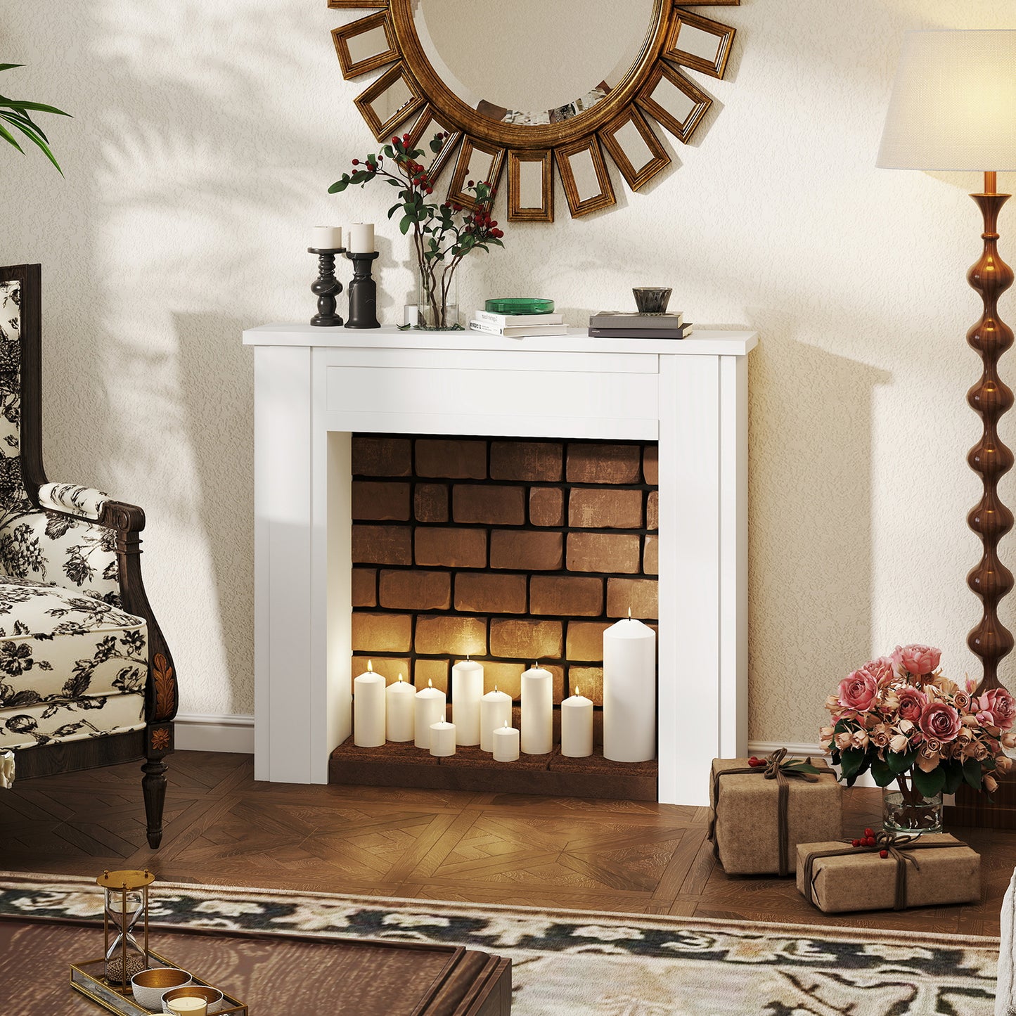 White Fireplace Mantel Surround with Leg for Electric Fireplaces 44.7" W