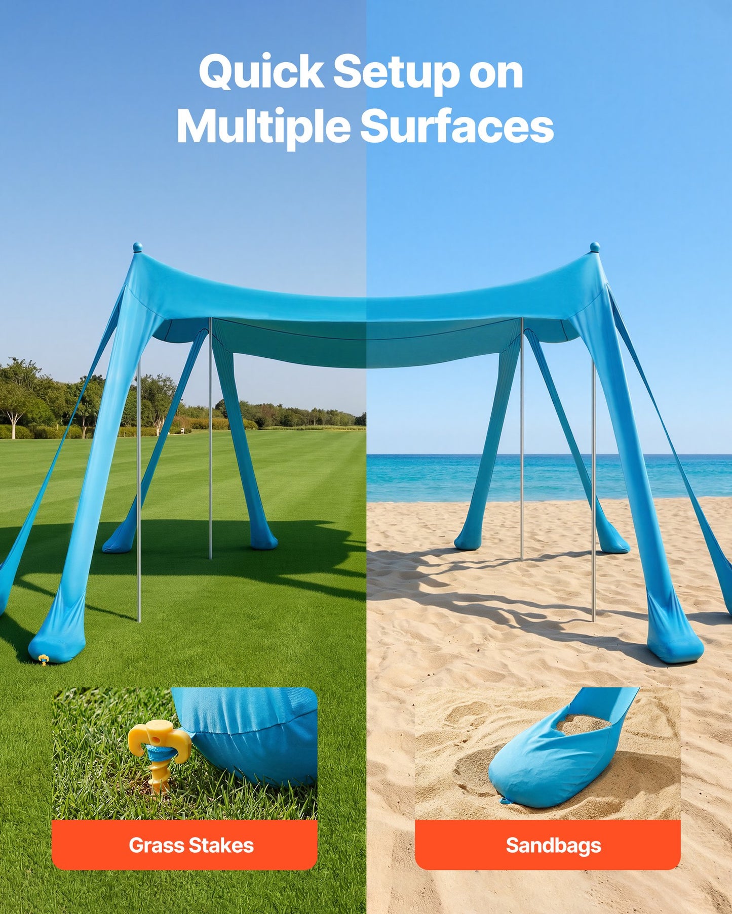 Portable Beach Tent Sun Shelter UPF50+ 10x10 Ft Pop-Up Canopy with Sandbags