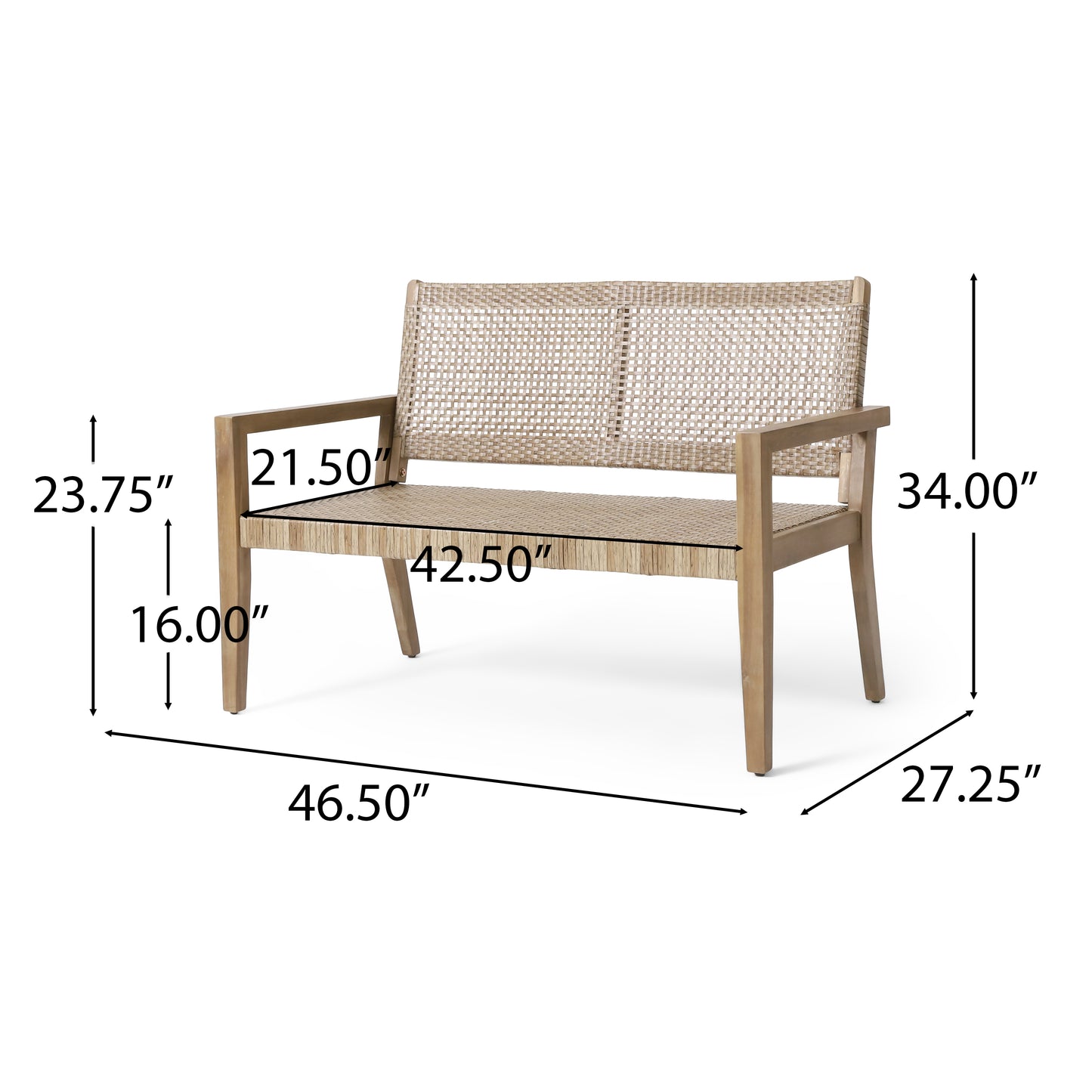Outdoor Wicker And Acacia Wood Loveseat, Light Multibrown Brown, 34 H