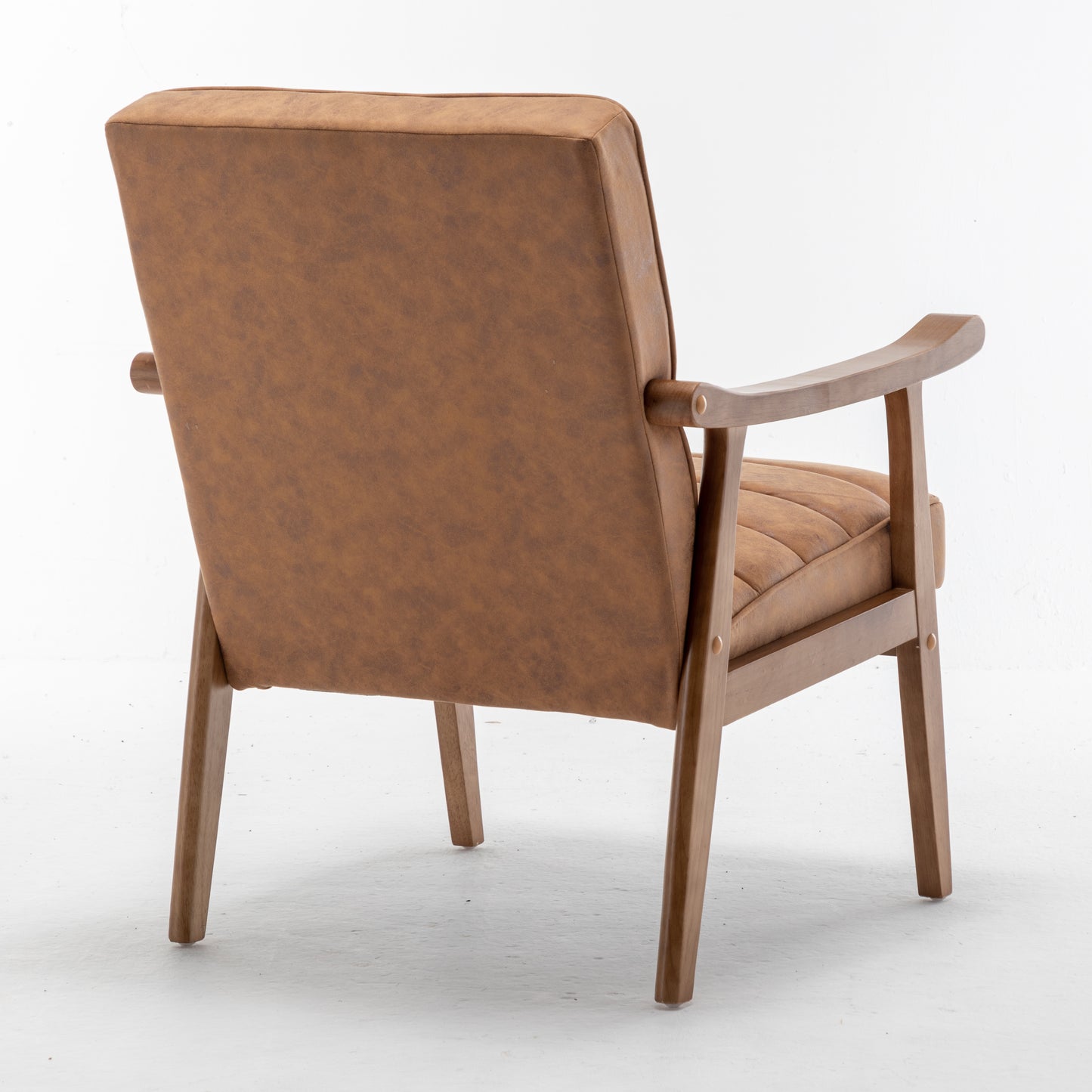 Mid-Century Modern Accent Chair, Solid Wood Frame Leather Look