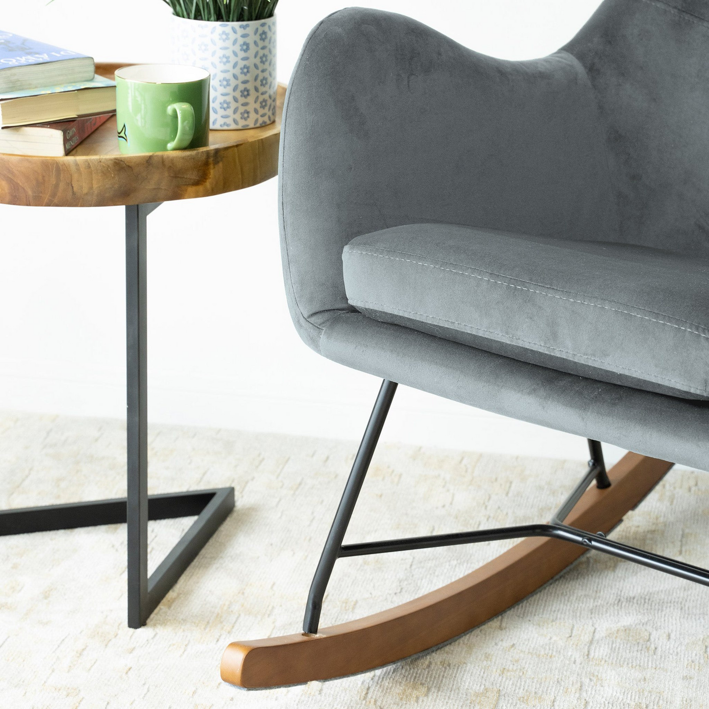 Chelsea Grey Velvet Rocking Chair, Comfort And Style For Home, Light