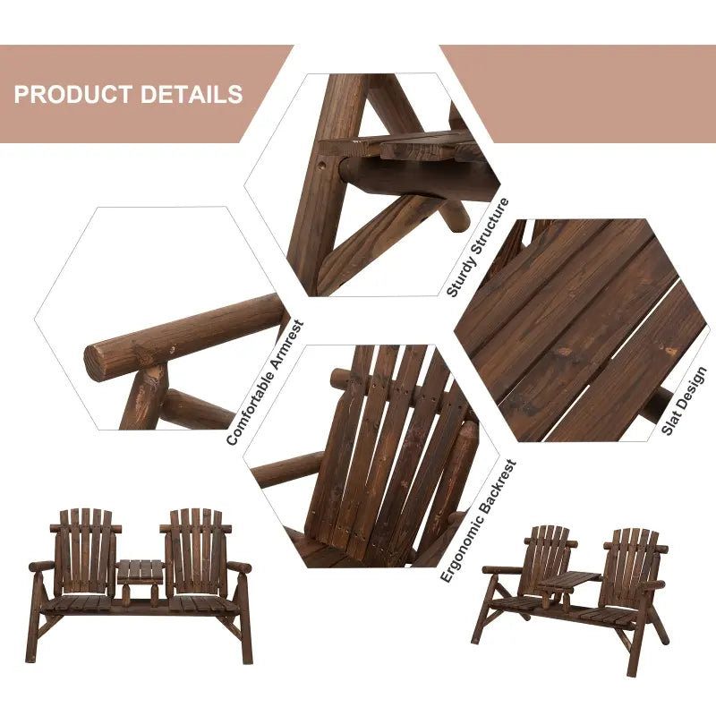 Adirondack Outdoor Patio Chair Bench with Coffee Table - Carbonized