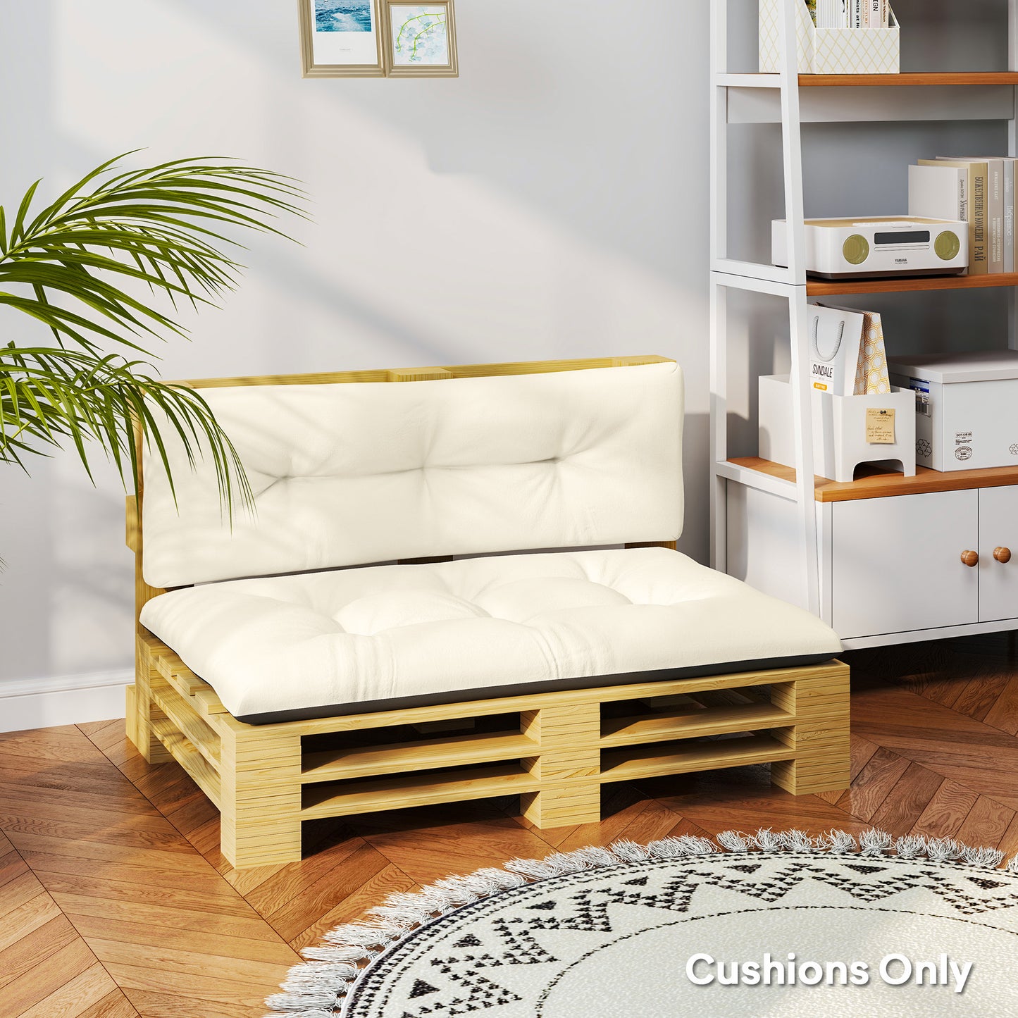 Outdoor Pallet Cushions Set - 3.9" Thick Tufted Design, Cream White