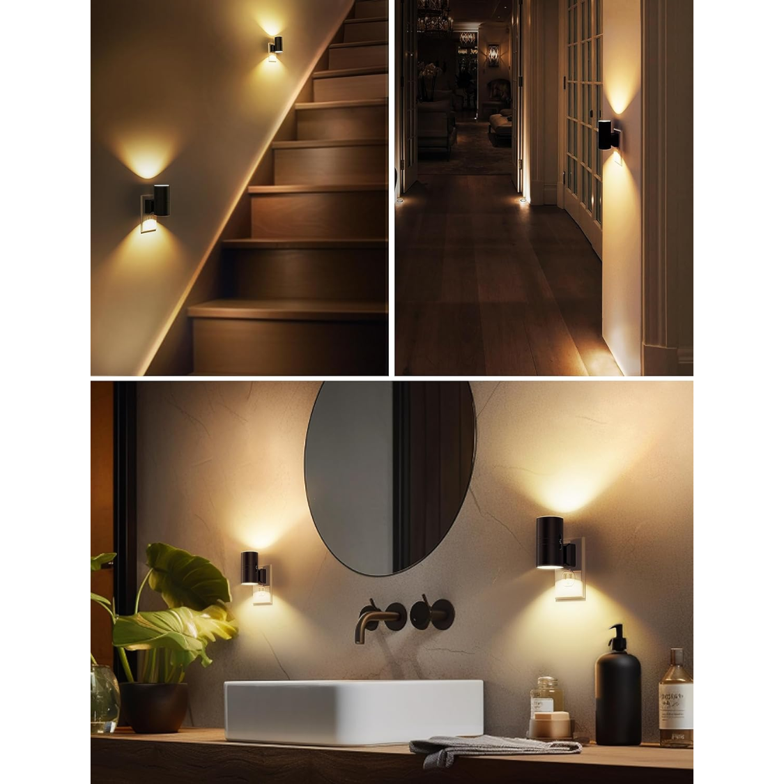 Dimmable LED Night Light Plug-In Wall Lamp with Light Sensor - Black