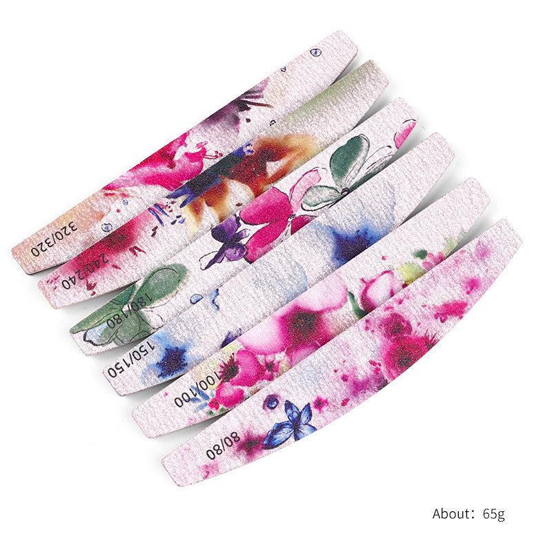 Nail Sand Rubbing Strips for Manicure - 6 Pack Flower Style Nail Art Tools