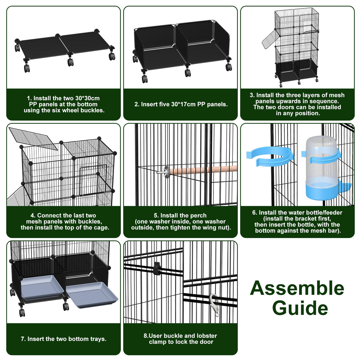 Spacious Bird Cage with Perches Water Bottles and Lockable Wheels for Small to Medium Birds