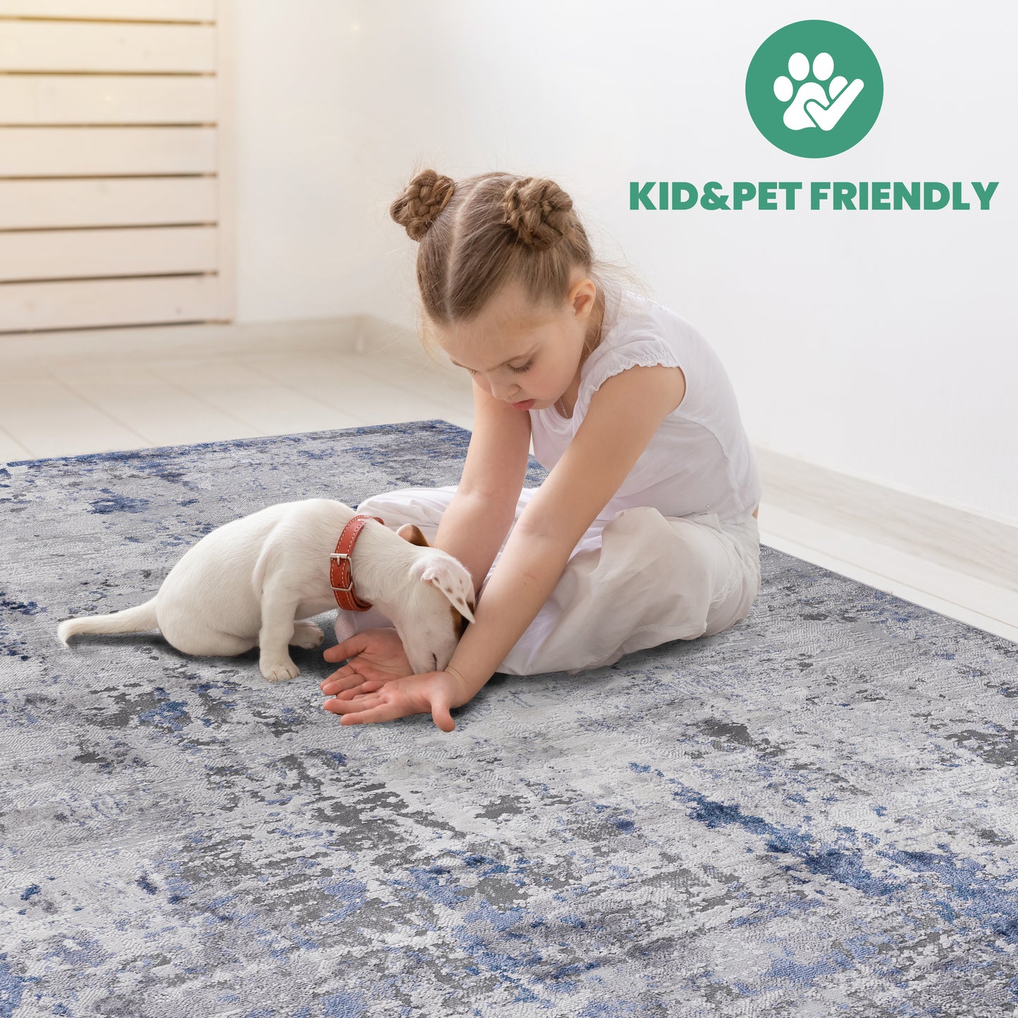 MARFI 5X7 Silver Blue Abstract Area Rug