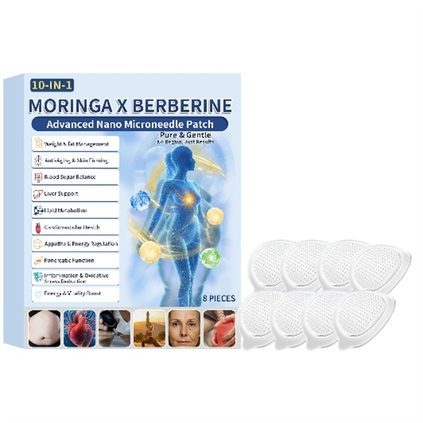 Moringa Oleifera Microneedle Patch 8 Pieces for Skin Care & Metabolism Boost