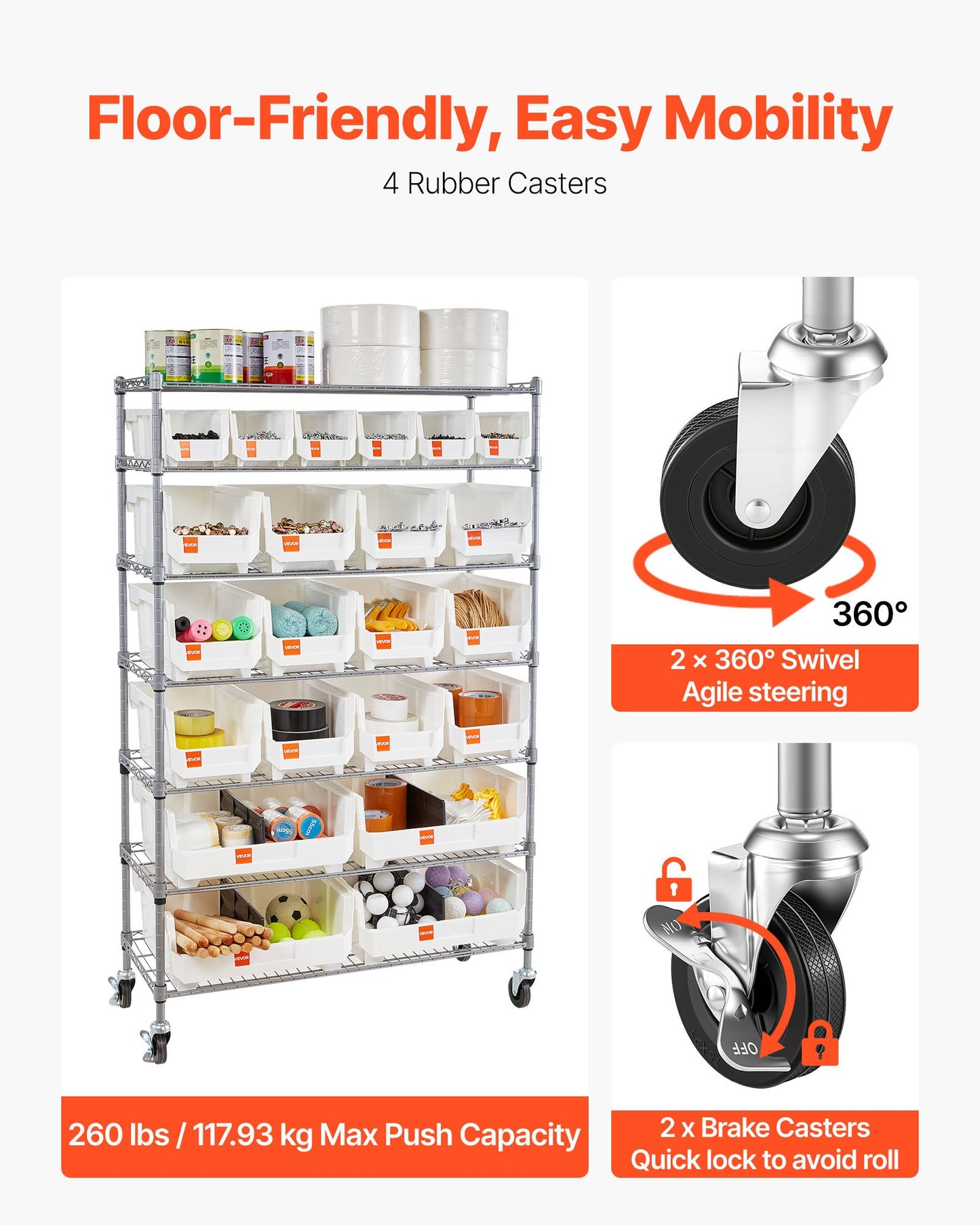 7-Tier Rolling Bin Storage Rack with 22 Bins - Mobile Steel Wire Shelving for Garage and Warehouse