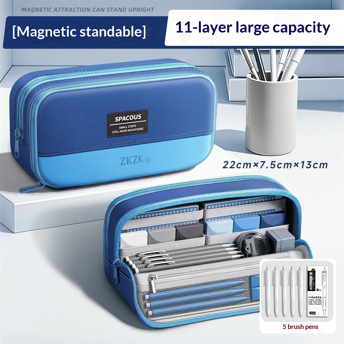 Large Capacity Magnetic Pencil Case Unisex Storage Bag Office & School Supply