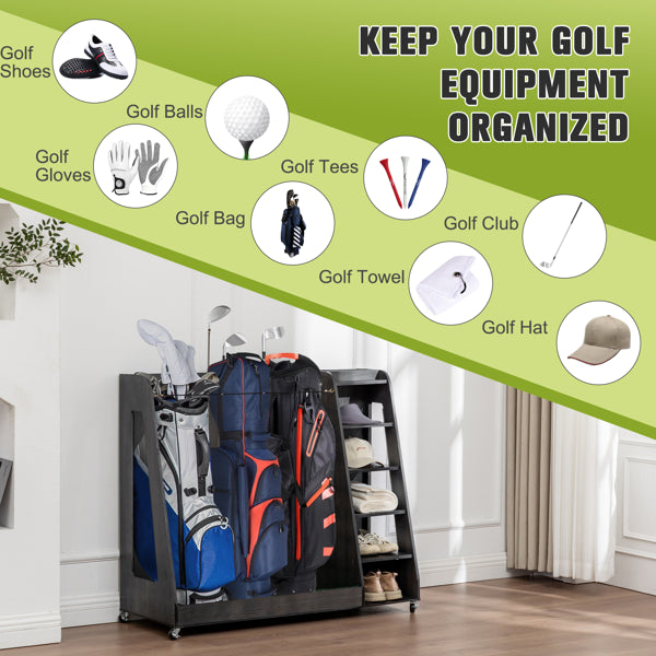 Gray Wooden Golf Bag Storage Rack