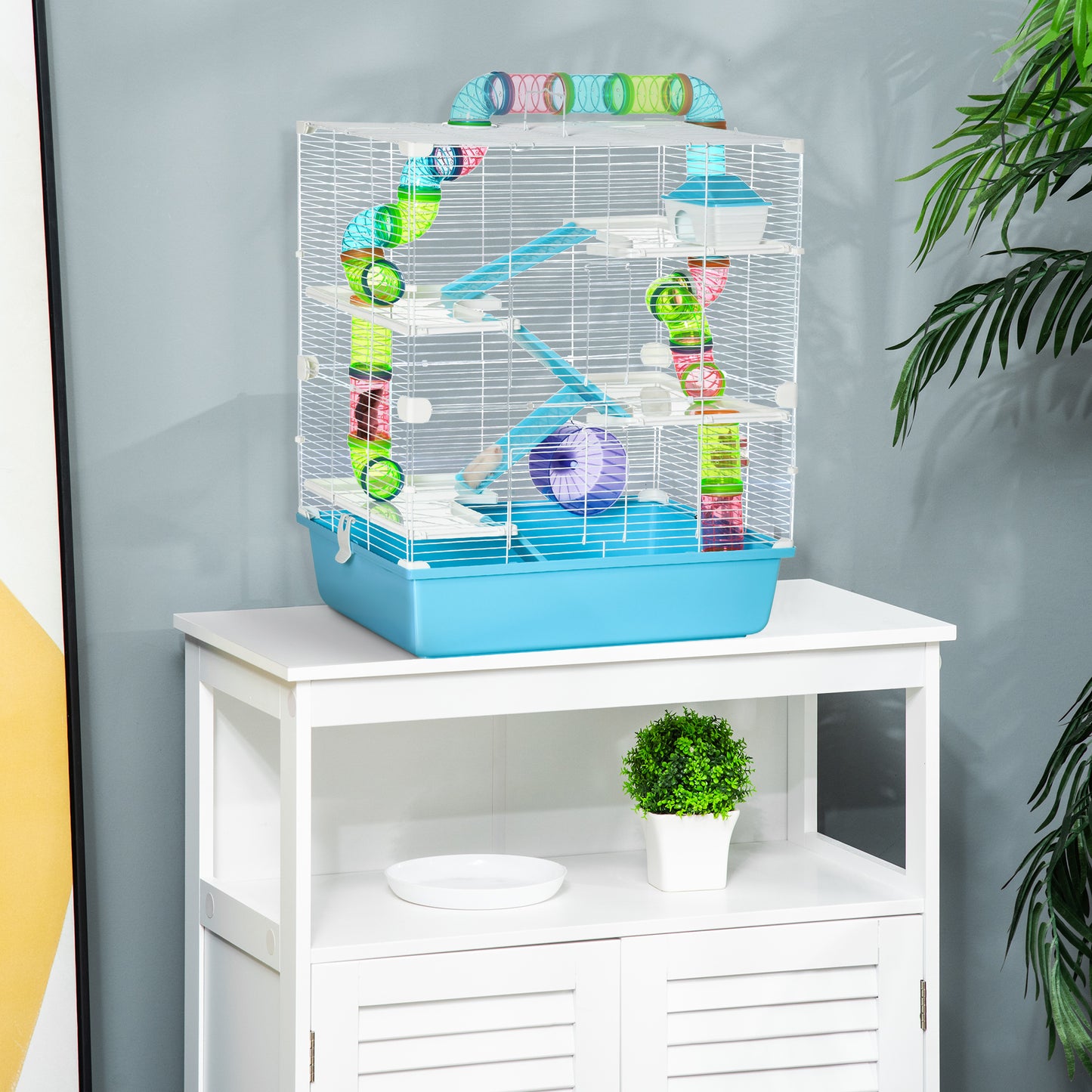Large Hamster Cage with Tunnels and Tiers - Light Blue, 23 inch