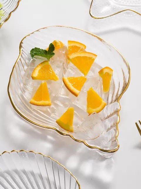 Gold Edging Glass Ocean Dim Sum Plate - Creative Nordic Style Tableware