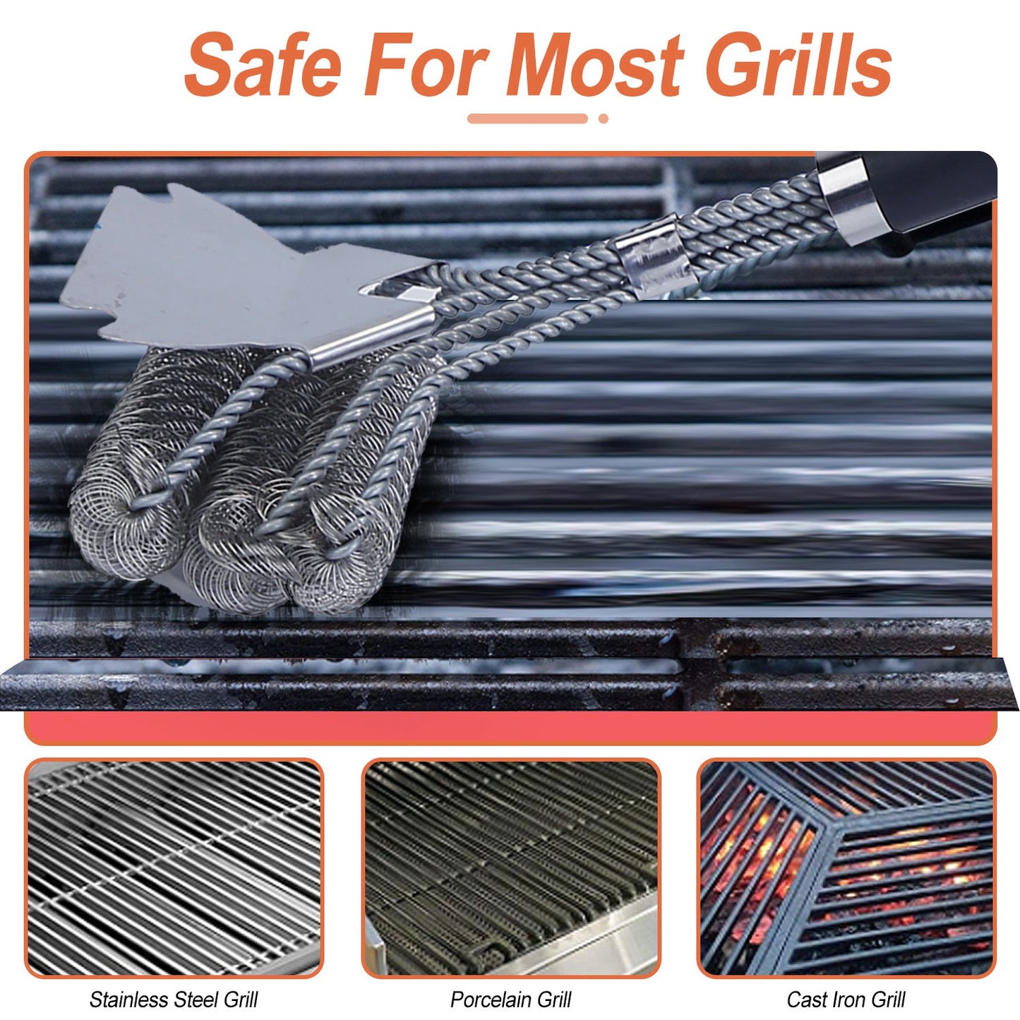 Stainless Steel BBQ Grill Cleaning Brush with Scraper - 16.5in