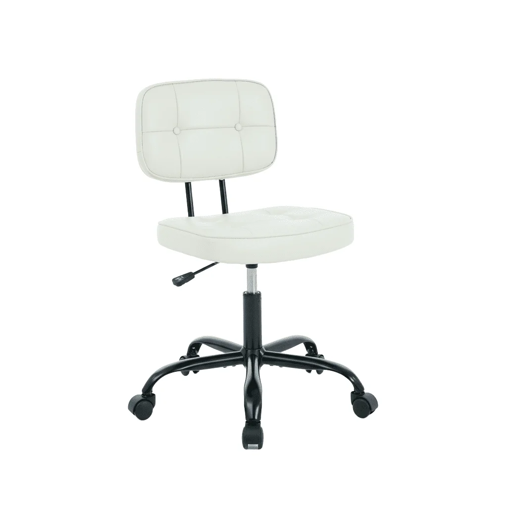 Beige PU Leather Armless Roller Chair with Thick Cushion
