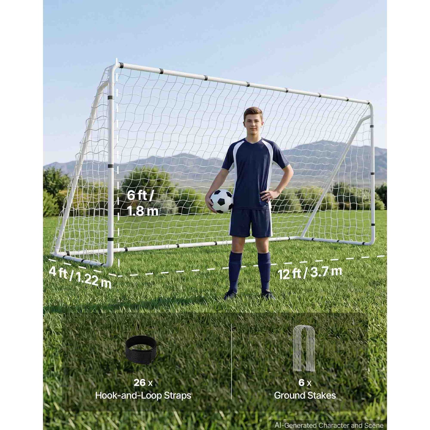 12ft x 6ft Soccer Goal with Iron Frame & PE Net - Portable Backyard Soccer Set for Youth & Adults