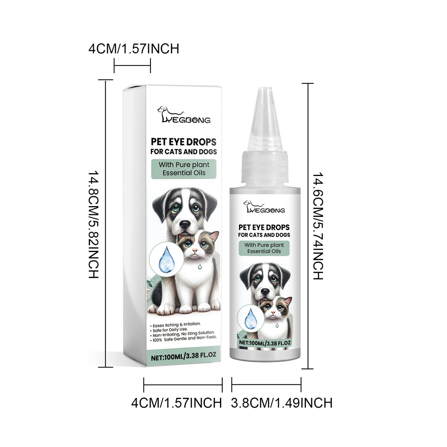 Pet Eye Drops for Dogs & Cats - Gentle Tear Stain & Eye Cleaner 100ml