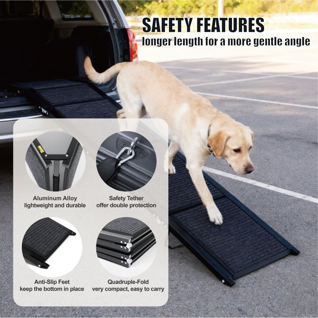 Portable Dog Ramp for Car SUV & Truck - 71 Inch Aluminum Non-Slip Surface, Supports Up to 250 lbs