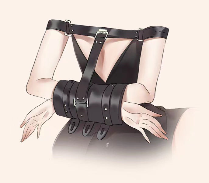 Leather Bondage Arm Cuffs for BDSM Play Black