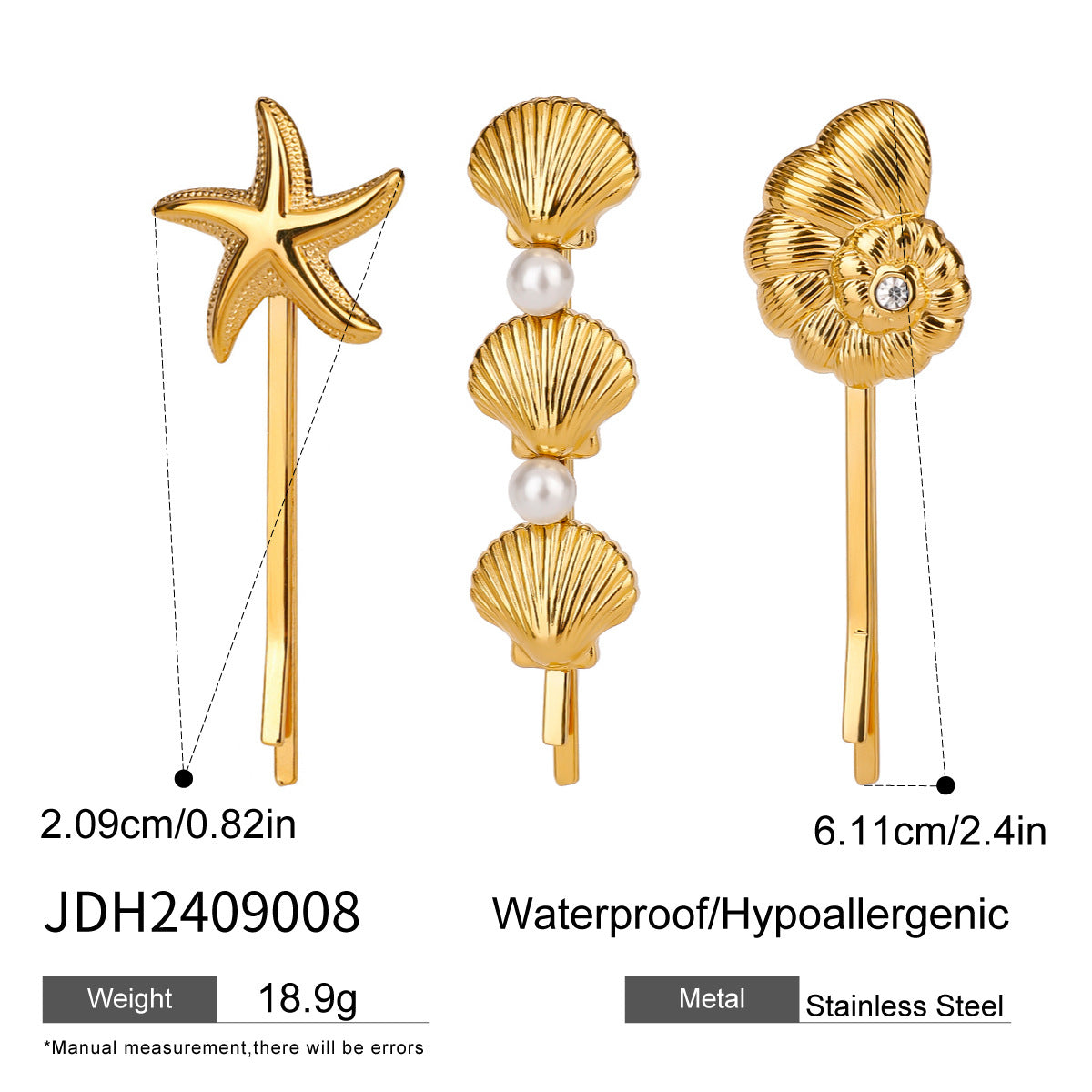 Women's Titanium Steel Barrettes - Pearl Flower Design, 3 Piece Set