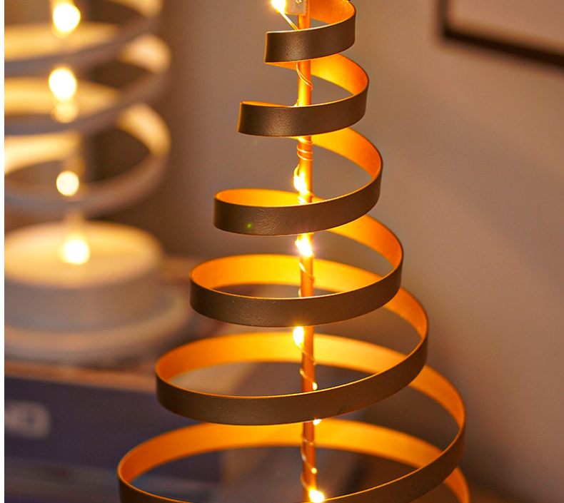 Festive Christmas Tree & Spiral Lamp for Holiday Decor - Gold & White