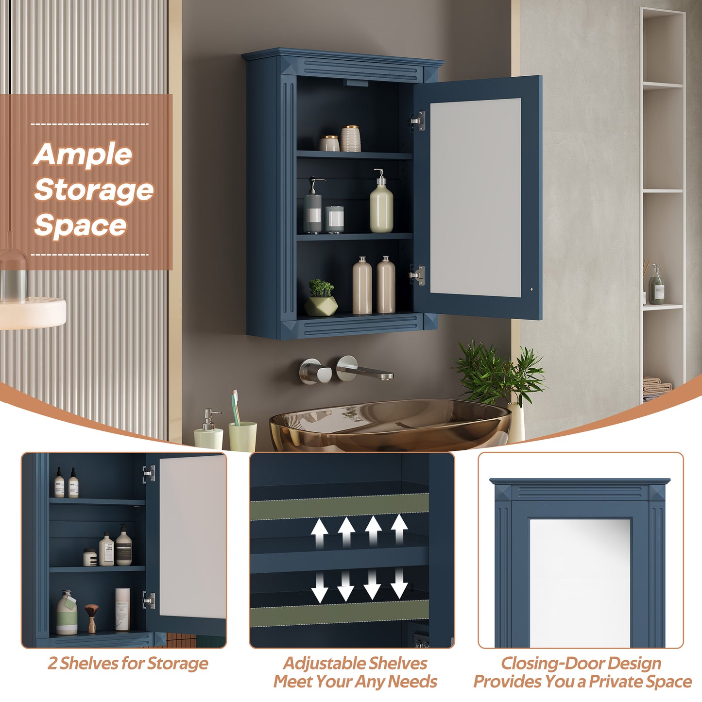 20 Wall Mounted Bathroom Storage Cabinet With Mirror, Medicine Height