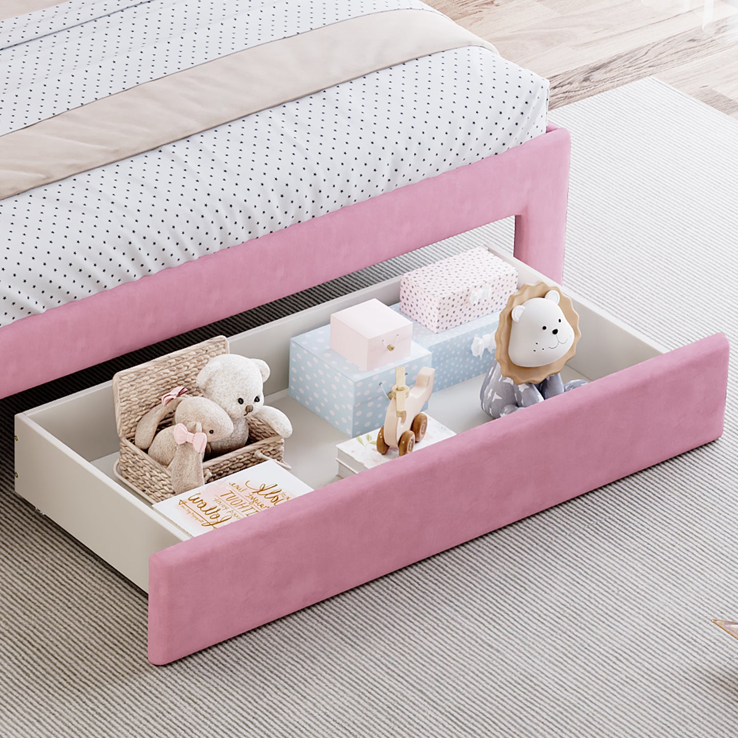 Full Size Upholstered Rainbow Design Bed, Velvet Princess Platform